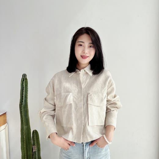 极简高端亚麻外套夹克女宽松长袖慵懒 商品图0