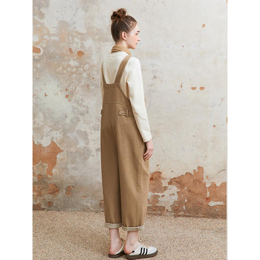 Famecoco范可儿纯棉休闲背带裤女士减龄运动黑色长裤FAC1GF001 商品图2