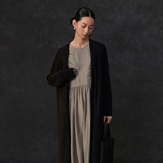 famecoco范可儿棉麻混纺毛衣开衫长款女士长袖针织衫FAC1DF002 商品图3