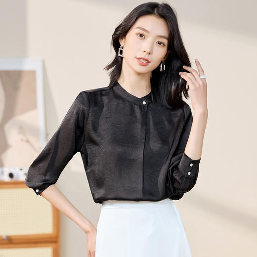 【知性优雅】罗蒙女士长袖衬衫圆领简约舒适百搭商务衬衫女 商品图5