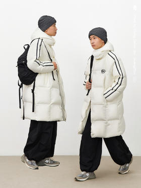 CryingCenter 黑白插肩织带长款可拆卸帽保暖羽绒服 哭喊中心