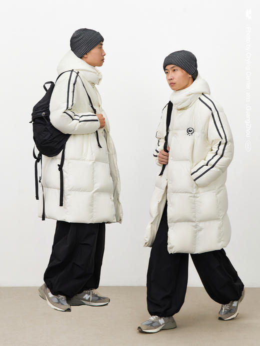 CryingCenter 黑白插肩织带长款可拆卸帽保暖羽绒服 哭喊中心 商品图0