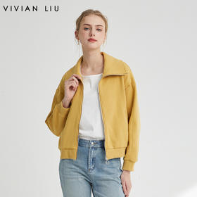 VIVIAN LIU薇薇安刘R2417305春女装新款翻领门襟拉锁罗纹底摆上衣
