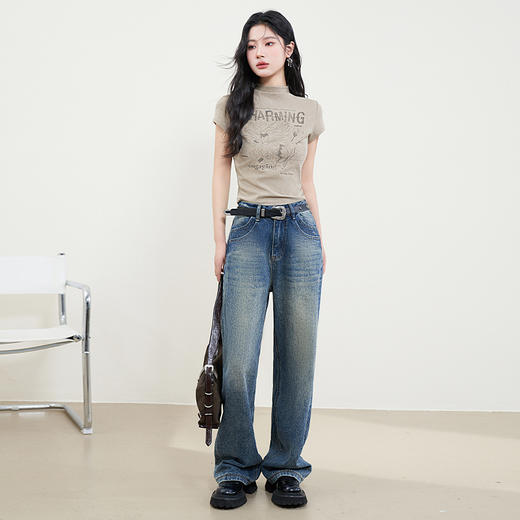 美式复古辣妹风半高领印花短款T恤女新款修身背心V0051017 商品图1