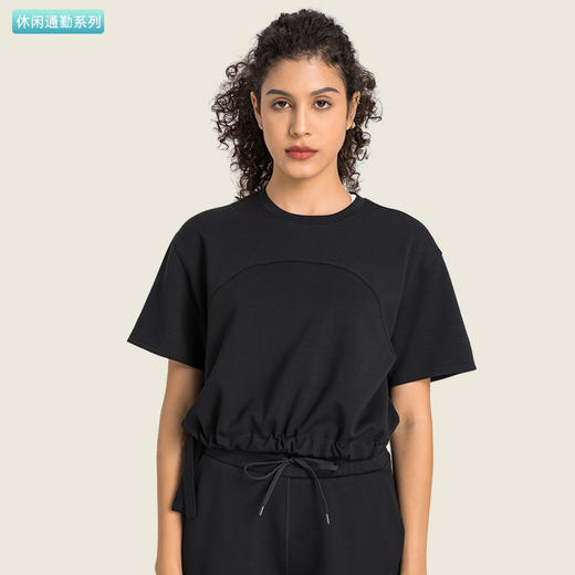 【人造棉】侧抽绳圆领短袖 短款上衣 商品图2