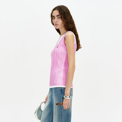 SELFWHO 粉色马甲白色背心两件套女2024新款夏季宽松无袖上衣外穿 商品图3