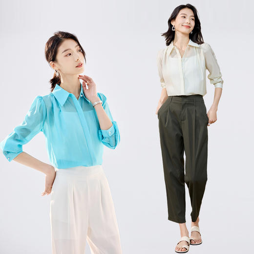 【天丝面料 轻薄凉爽】罗蒙女士长袖衬衫莱赛尔舒适百搭清爽衬衫开衫女 商品图1