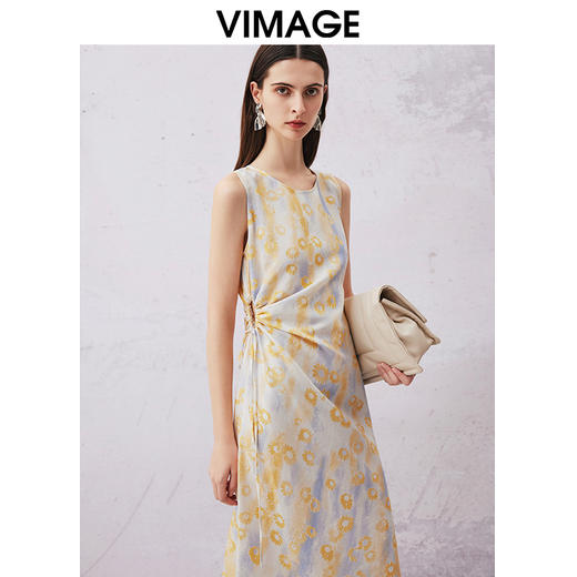 VIMAGE纬漫纪夏季新款气质收腰显瘦无袖印花连衣裙V2107752 商品图2