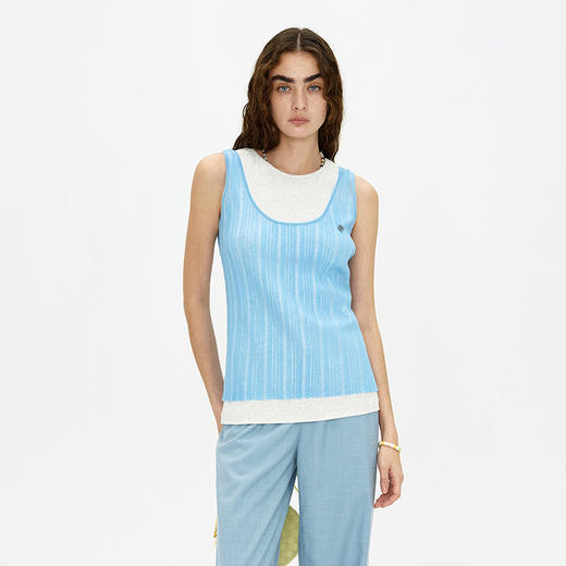 SELFWHO 蓝色马甲灰色背心两件套女2024新款夏季小个子设计感上衣 商品图1