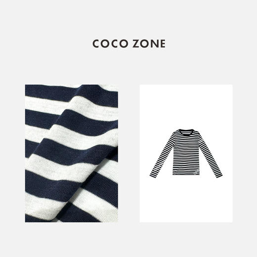 COCO ZONE2024条纹长袖T恤女士经典圆领宽松打底衫CC1A0546 商品图2