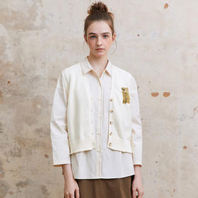 Famecoco范可儿植物标本印花纯棉短款马甲开衫女马夹FAC1CA017