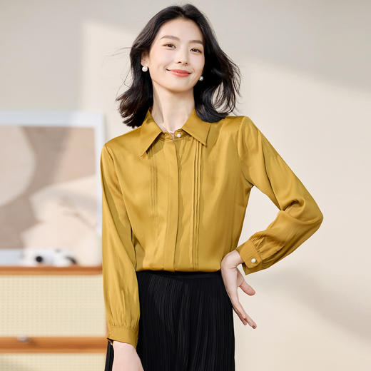 【简约大方】罗蒙女士长袖衬衫商务通勤翻领压皱设计衬衫女上衣 商品图3