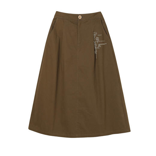 famecoco范可儿植物刺绣半身裙女松紧腰纯棉a字裙子FAC1HA011 商品图5