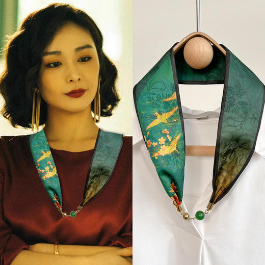 雀说 丝巾项链磁扣仿香云纱女小围巾锁骨链懒人磁吸扣高端围脖4ZF-31104 商品图5