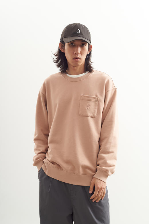 吃茶去chichaqu2024新款春夏休闲百搭经典口袋刺绣套头圆领卫衣 商品图3