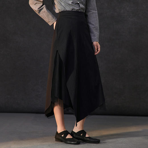 Famecoco范可儿不规则拼接网纱半身裙女士纯棉长裙 商品图1