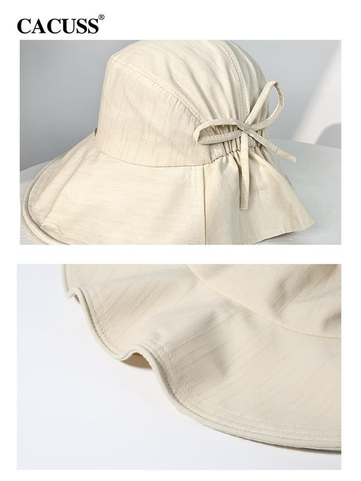 【2024春夏cacuss帽】CACUSS防晒帽子女春夏2024新款遮阳帽大檐防紫外线纯棉渔夫太阳帽CS240325 商品图4