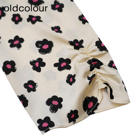 oldcolour碎花连衣裙春季新款V领收腰气质通勤长裙女P12103409 商品图4