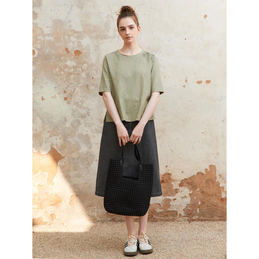 Famecoco范可儿纯棉牛仔包臀裙女士开叉半身裙中长款FAC1HA028 商品图3