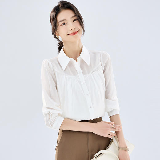 【含莱赛尔】罗蒙女士长袖衬衫舒适简约轻薄日常清新系扣衬衫女 商品图3