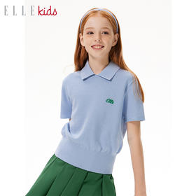 ELLEkids童装 高尔夫polo领针织短袖女童2024秋夏新品短款上衣