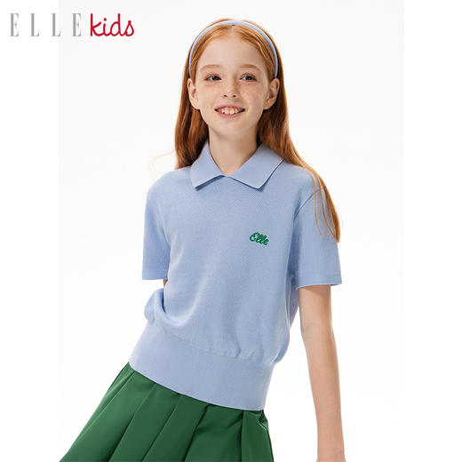 ELLEkids童装 高尔夫polo领针织短袖女童2024秋夏新品短款上衣 商品图0