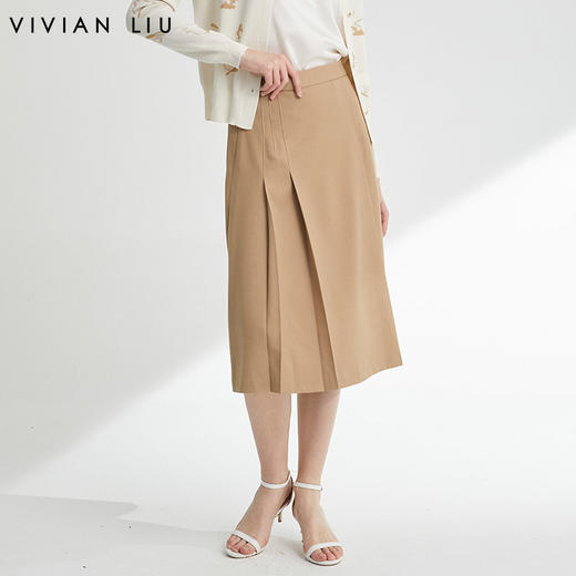 VIVIAN LIU薇薇安刘TR2414002春女装新款腰松紧前片两侧捏褶半裙 商品图0