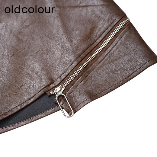 oldcolour短款皮裙春季新款设计感高腰复古A字半身裙女P11061407 商品图3