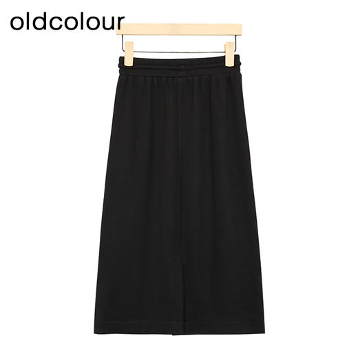 oldcolour黑色高腰半身裙春季新款松紧A字显瘦中长裙女GP11063614 商品图1