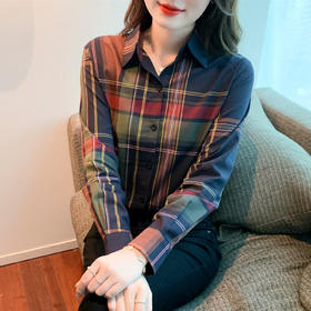 ALBB-春季棉格子衬衫女外套韩版英伦洋气显瘦打底上衣气质格子衬衫