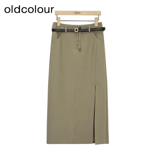 oldcolour复古半身裙春季新款高腰直筒开叉高级西装裙女P11063141 商品图0