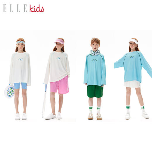 ELLEkids童装 透气凉感长袖T恤男女童秋夏插肩袖印花儿童运动上衣 商品图1