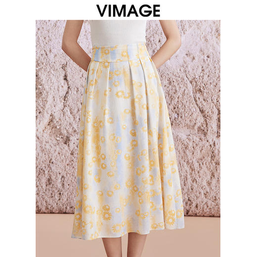 VIMAGE纬漫纪夏季新款优雅时尚高腰百搭印花半身裙V2106715 商品图4