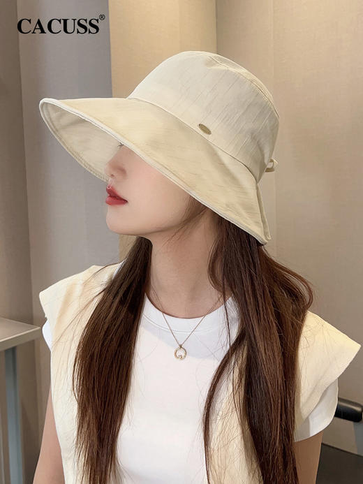 【2024春夏cacuss帽】CACUSS防晒帽子女春夏2024新款遮阳帽大檐防紫外线纯棉渔夫太阳帽CS240325 商品图2