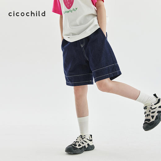 cicochild24夏季新款女童不落色牛仔短裤儿童轻盈柔软全棉五分裤 商品图0