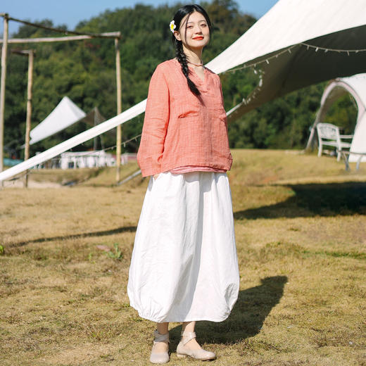 绽放107朵/【青山係·灯笼裙】高精密酵素亚麻棉文艺花苞裙半身裙 商品图2