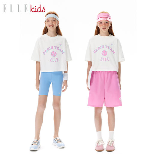 ELLEkids童装 凉感印花短袖T恤女童夏季新品运动休闲宽松短款上衣 商品图2