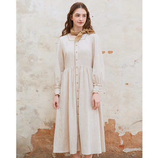 famecoco范可儿棉麻方领文艺连衣裙女宽松小众长裙FAC1FA009 商品图0