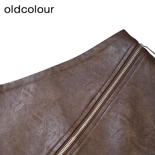 oldcolour短款皮裙春季新款设计感高腰复古A字半身裙女P11061407 商品图2
