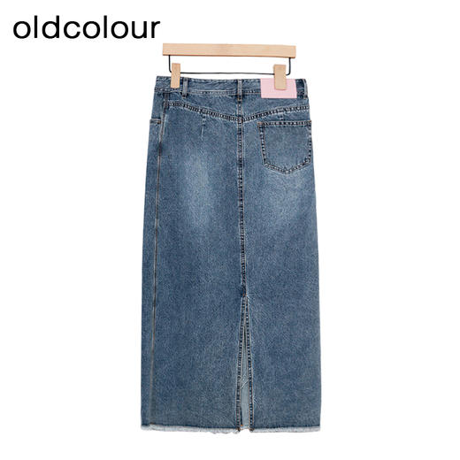 oldcolour牛仔半身裙春季新款纯色复古气质高腰中长裙女P12065291 商品图3