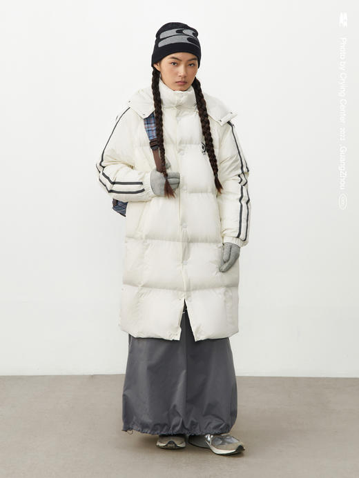 CryingCenter 黑白插肩织带长款可拆卸帽保暖羽绒服 哭喊中心 商品图1