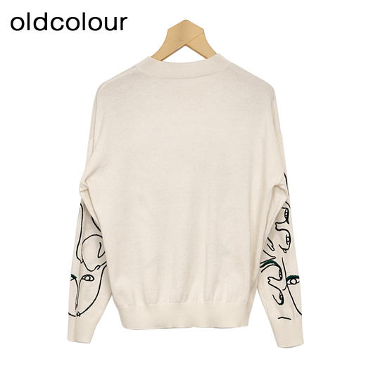 oldcolour白色针织衫春季新款圆领设计感宽松毛衣打底女P11052406 商品图1