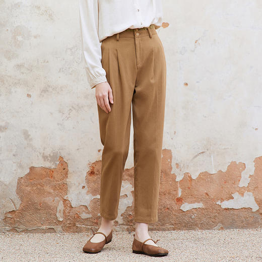Famecoco范可儿双腰头纯棉拼接休闲裤女直筒休闲裤子 商品图3