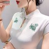 KQL-8116新中式国风蝴蝶刺绣盘扣短袖T恤小众气质修身打底上衣 商品缩略图5