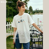 OLrain欧芮儿法式米白色短袖T恤女夏季2023新款宽松印花开叉上衣 商品缩略图0