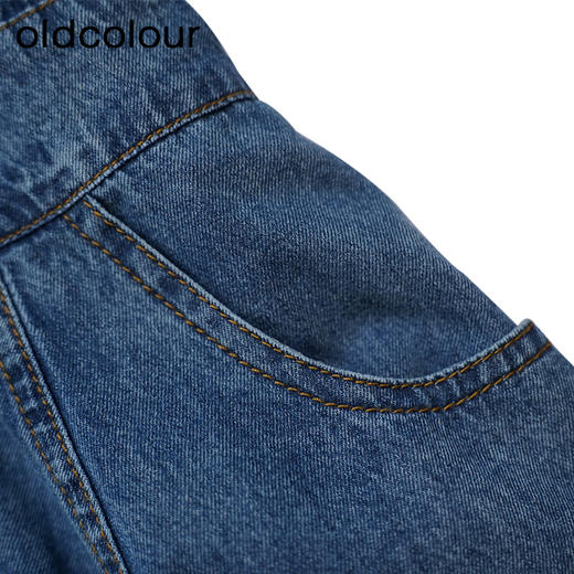 oldcolour牛仔连衣裙春季新款V领拼接高腰显瘦长裙女DP11107663 商品图2
