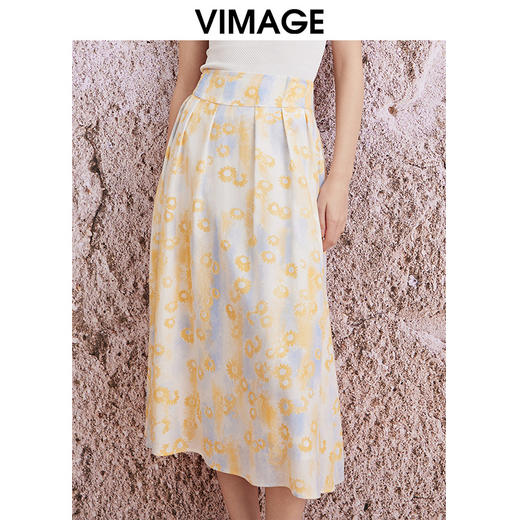 VIMAGE纬漫纪夏季新款优雅时尚高腰百搭印花半身裙V2106715 商品图1
