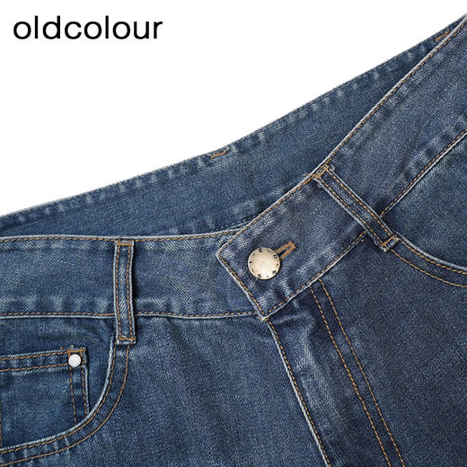 oldcolour高腰牛仔裤春季新款复古破洞气质阔腿长裤女P12113266 商品图4