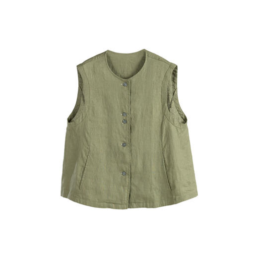 绽放145朵/青苔绿色A版廓形圆领无袖撞色锁眼原创设计感百搭马甲 商品图4