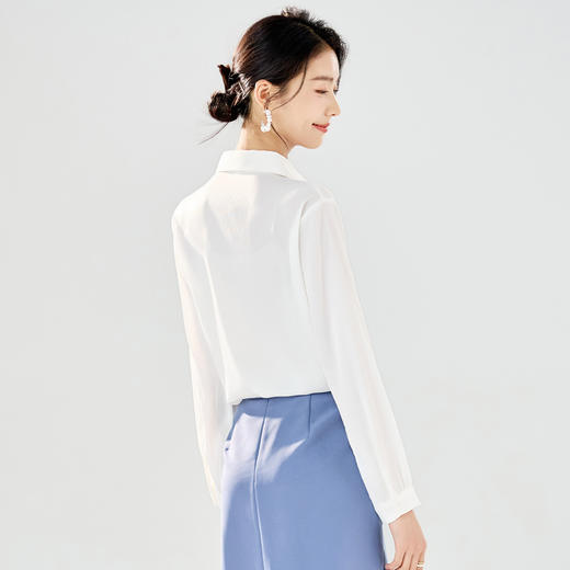 【简约大方】罗蒙女士长袖衬衫商务通勤翻领压皱设计衬衫女上衣 商品图5